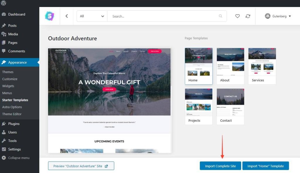 Complete Website Demos For Gutenberg! Import Complete Site Spectra Template