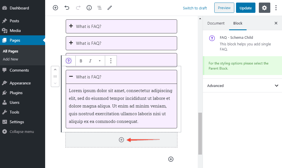 Adding FAQ Child Element