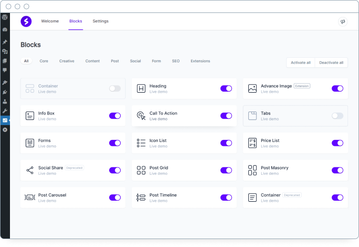 Spectra admin panel