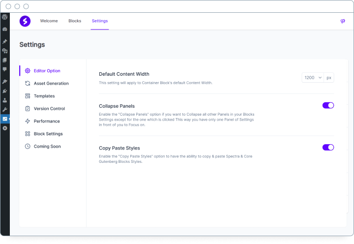 Spectra editor options