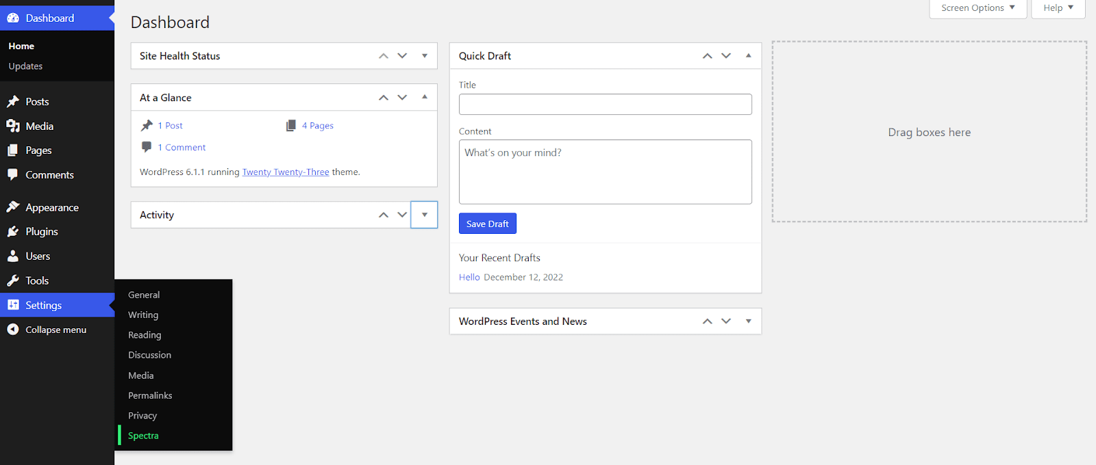 Go to Spectra settings