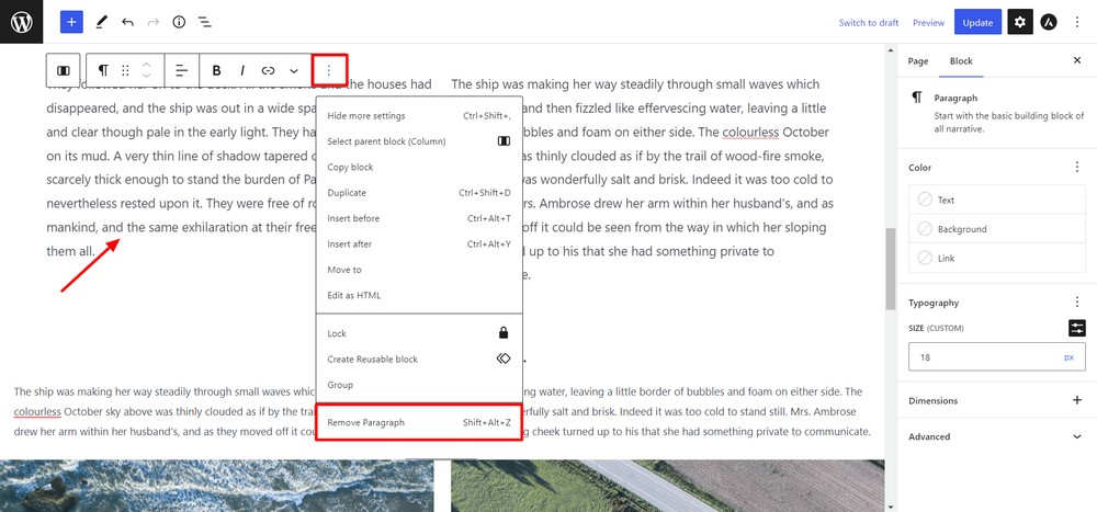 Remove single WordPress block
