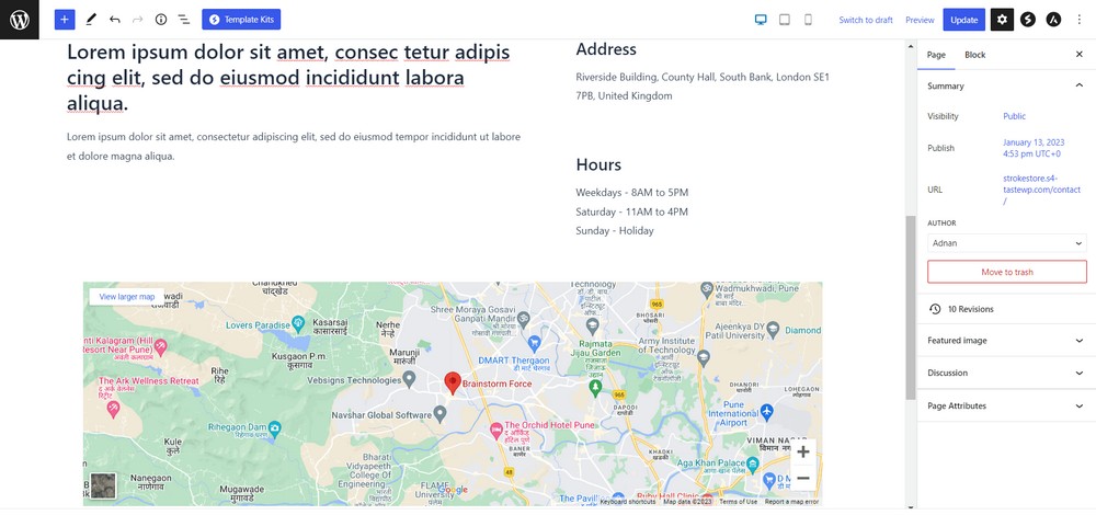 How to add Google Maps to a WordPress website for free Map template added