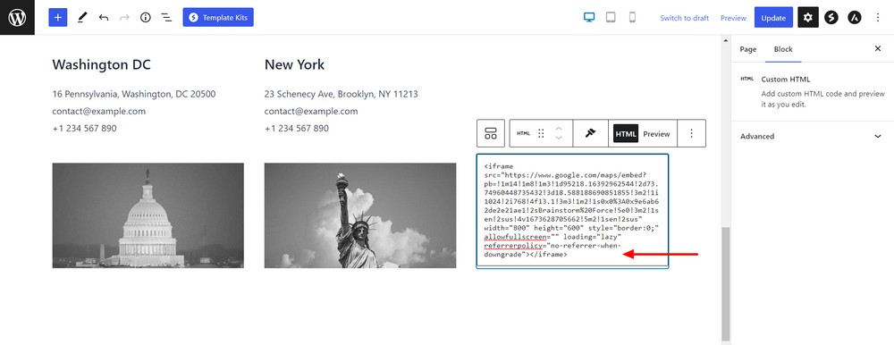 How to add Google Maps to a WordPress website for free Paste code snippet
