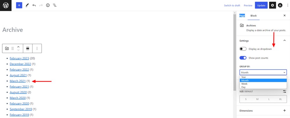 Change archive settings