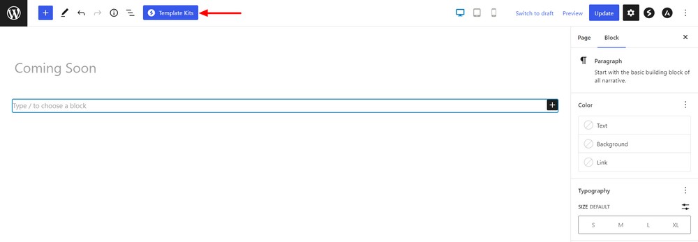 Click template kits button
