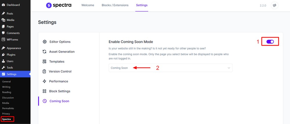 enabling coming soon mode