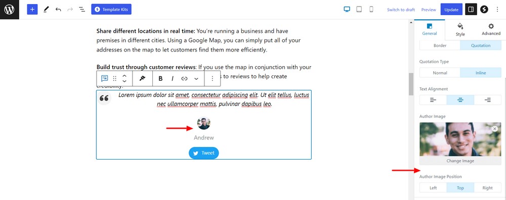 How to use the WordPress quote block to add quotations to your website Add author image and write name