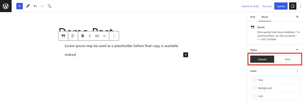 How to use the WordPress quote block to add quotations to your website Change quote style