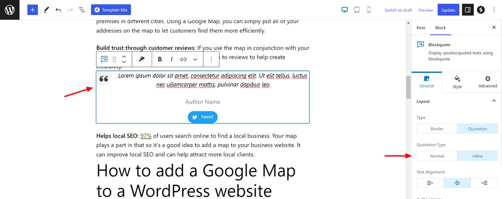How to use the WordPress quote block to add quotations to your website Set quotation layout