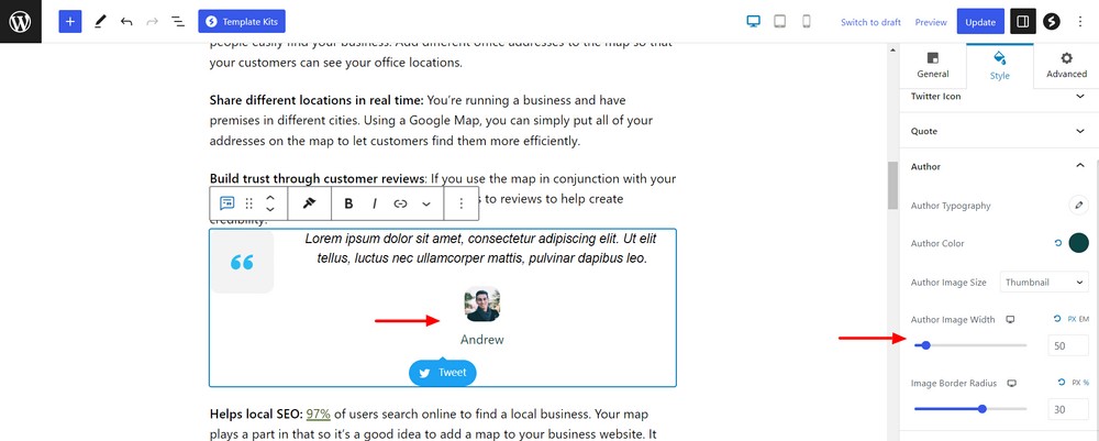 How to use the WordPress quote block to add quotations to your website Style author