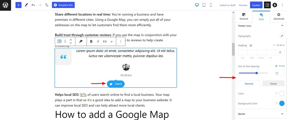 How to use the WordPress quote block to add quotations to your website Style Twitter icon