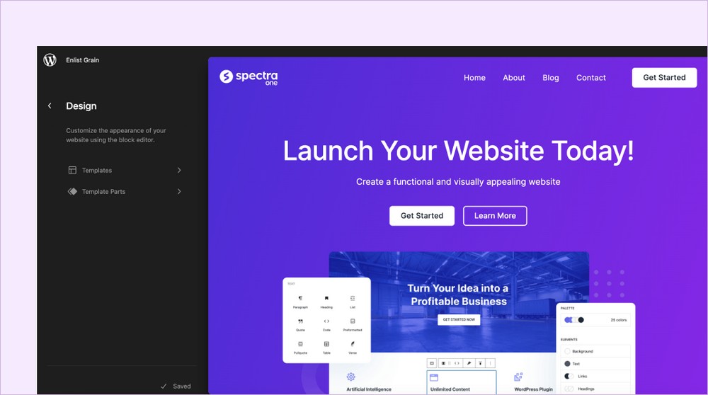 Introducing Spectra One: A Block Theme For Site Editing website launch using Spectra One