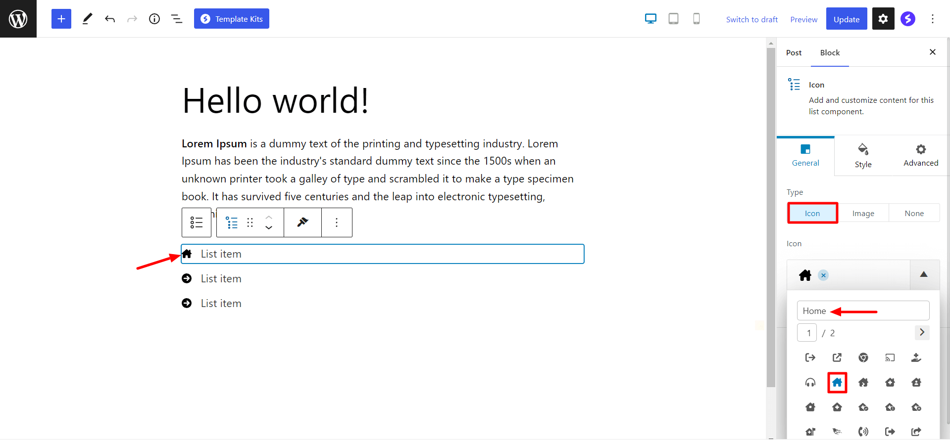 How To Add a List in WordPress – Easy To Follow Guide Add icon