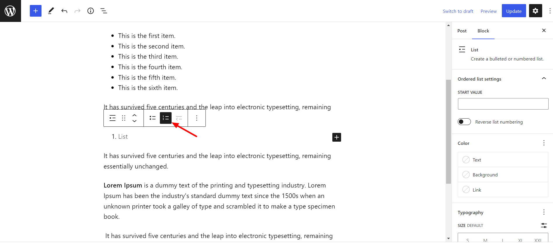 How To Add a List in WordPress – Easy To Follow Guide converting bullet to numbered list WordPress