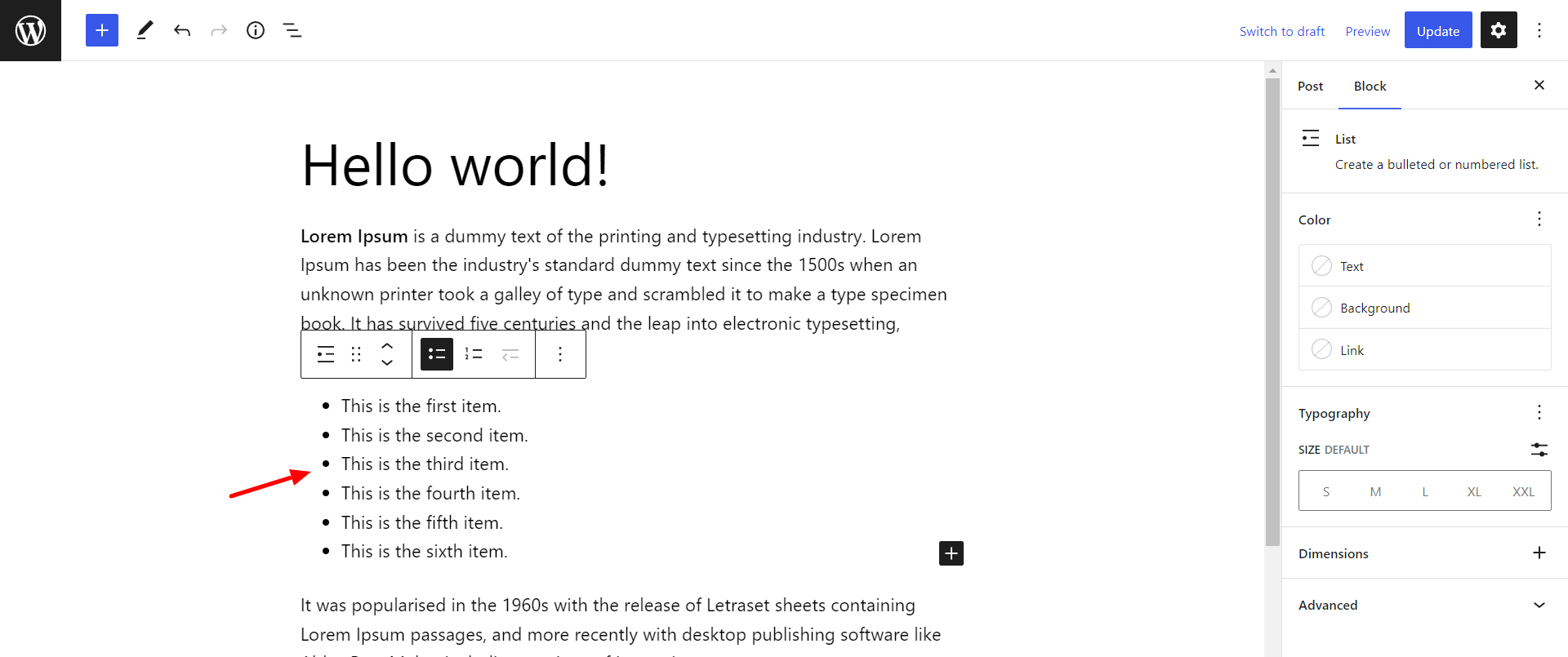 How To Add a List in WordPress – Easy To Follow Guide list block WordPress