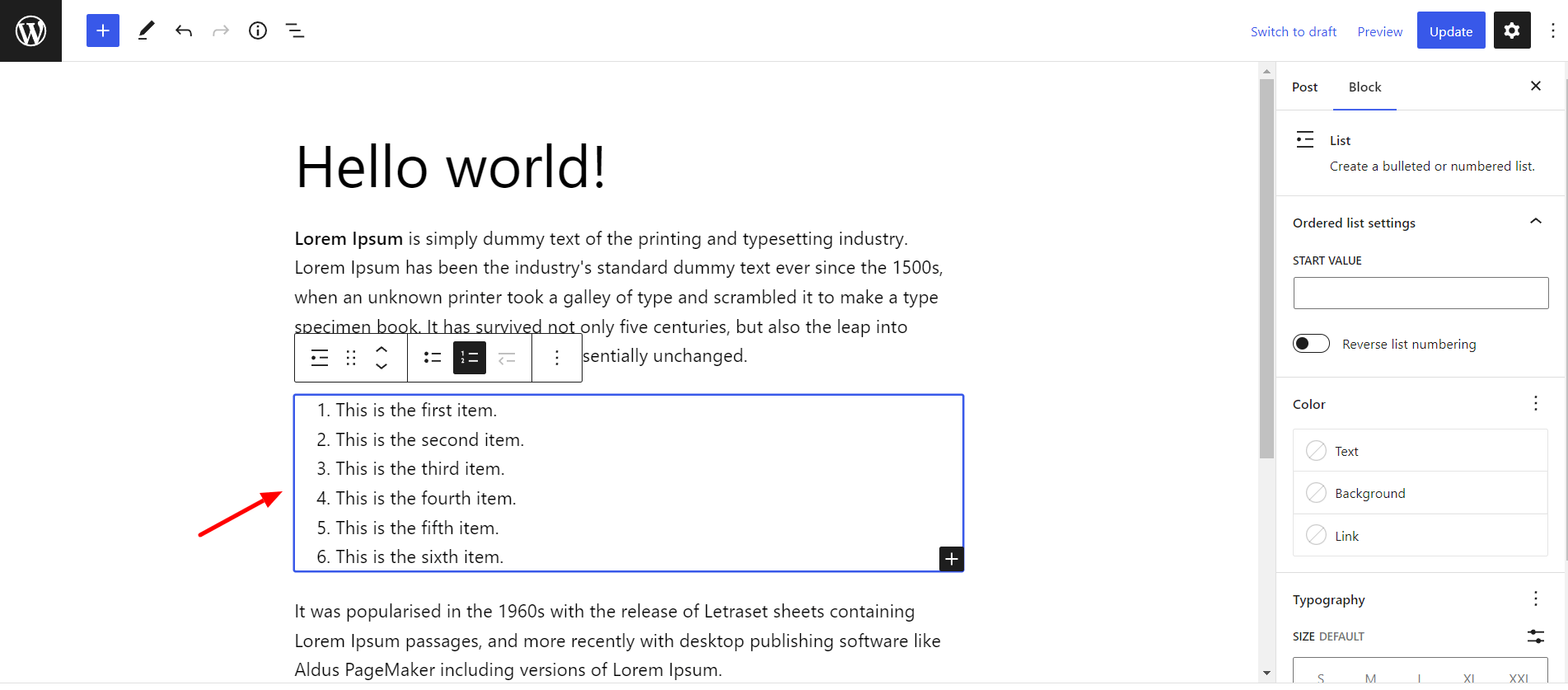 How To Add a List in WordPress – Easy To Follow Guide Numbered list block WordPress