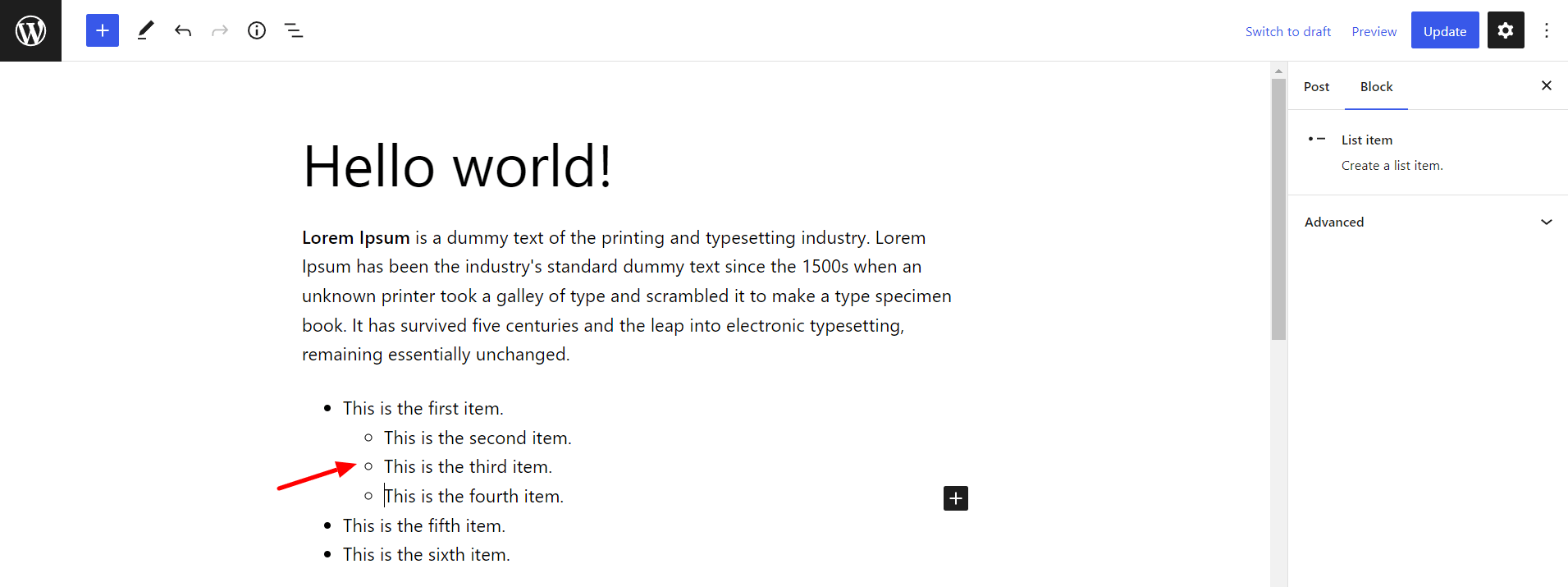 How To Add a List in WordPress – Easy To Follow Guide Sub bullet lists added