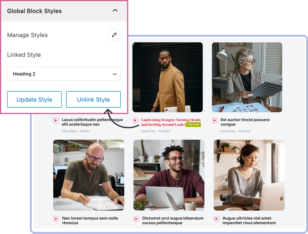 Global Block Style Unlink Global Block Style