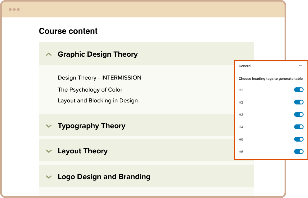 Automatic Organization Table Of Content Block