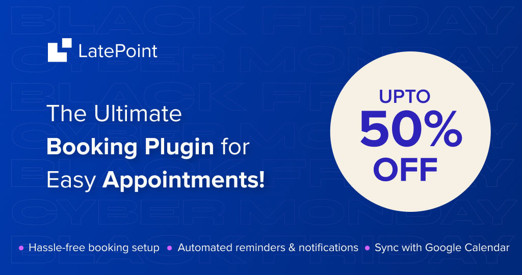 2024 WordPress Lifetime Deals: Up to 75% OFF LatePoint Sale Banner