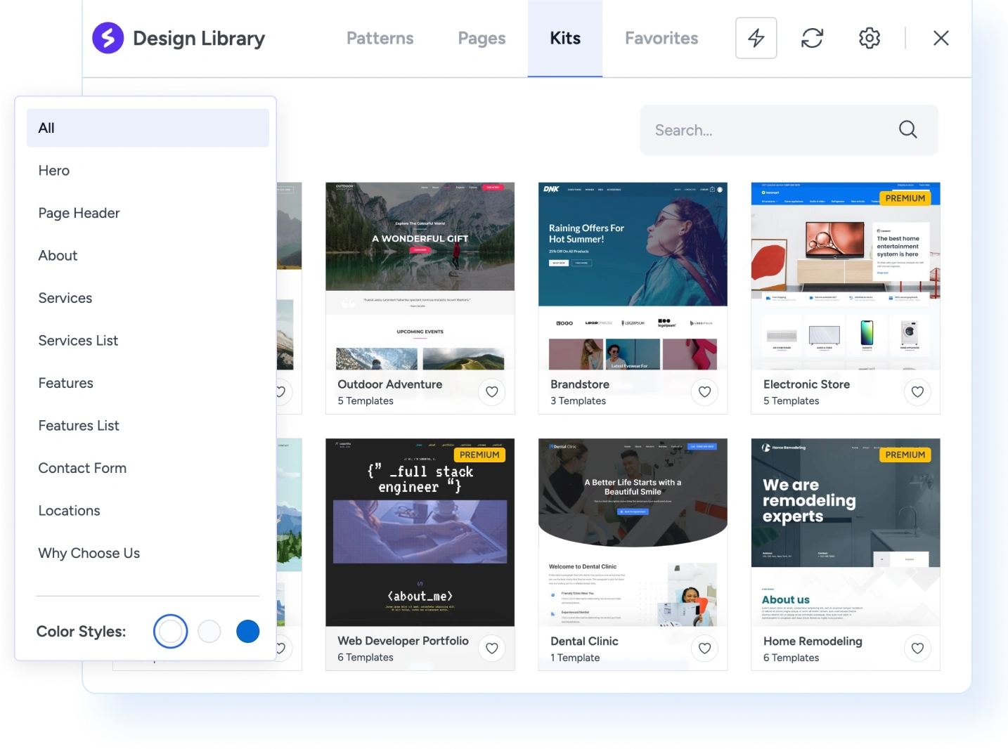 Ready-Made Templates Gallery of pre-designed website templates available in Spectra